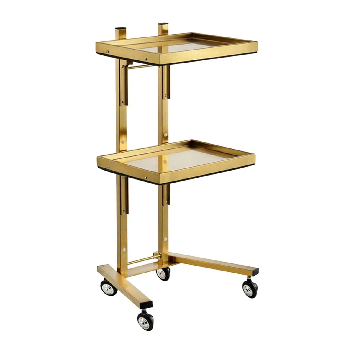 Carrito de la carretilla del salón de oro premium, bandeja de almacenamiento rodante de 2 tier para la clínica del spa del tatuaje del pelo de la belleza, organizador móvil de la herramienta de uñas c