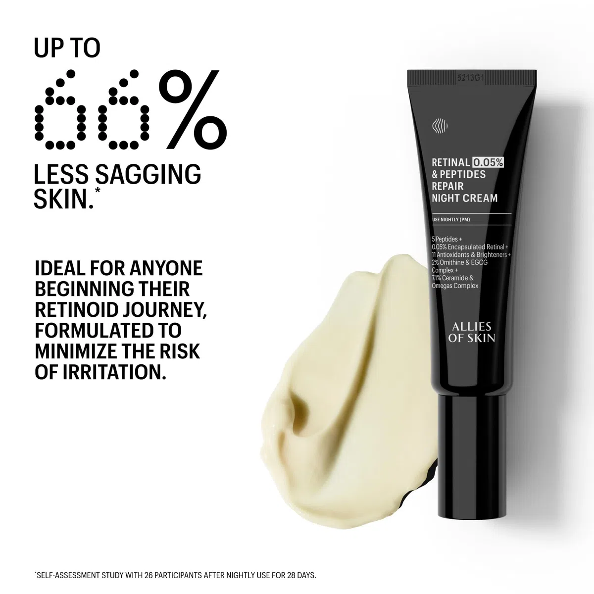 Allies Of Skin Retinal 0.05% Peptides Repair Night Cream with 0.05% Encapsulated Retinaldehyde, Peptides, 2% Ornithine, EGCG Complex, 11 Brighteners, Antioxidants, and 7.1% Ceramide & Omegas Complex