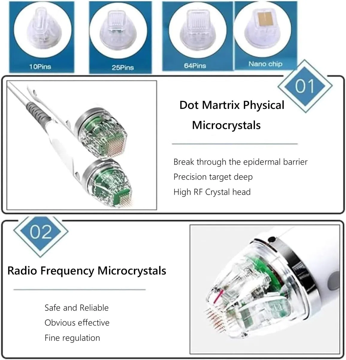 Dispositivo de tensado de piel por radiofrecuencia con microagujas para lifting facial, equipado con un martillo de enfriamiento segmentado 2 en 1, con una amplia gama de usos.