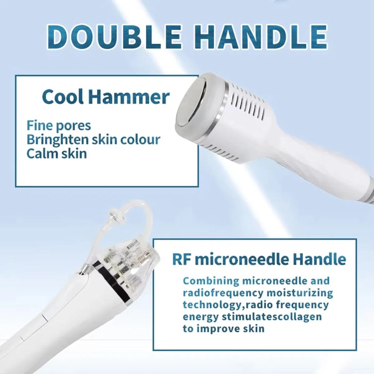 Dispositivo de tensado de piel por radiofrecuencia con microagujas para lifting facial, equipado con un martillo de enfriamiento segmentado 2 en 1, con una amplia gama de usos.