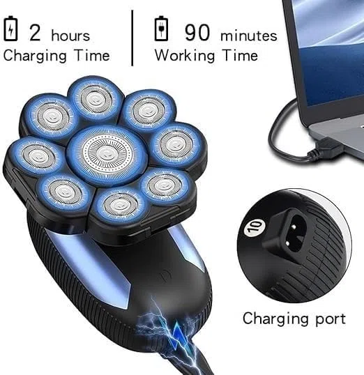 Afeitadoras eléctricas para hombres calvos, 6 en 1 Ipx7, afeitadora eléctrica impermeable para hombres, recortadora de pelo de barba, kit de aseo recargable