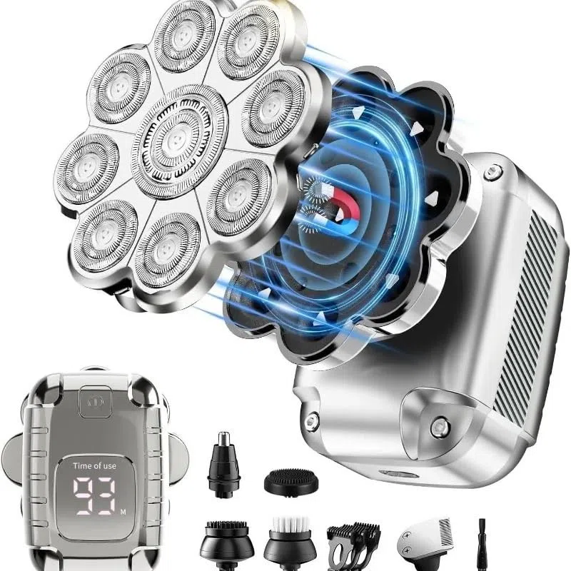 Afeitadoras de cabeza para hombres calvos, afeitadora eléctrica profesional 5 en 1 para hombres, máquina de afeitar multifuncional para cabeza calva, uso en húmedo y seco, kit de aseo eléctrico