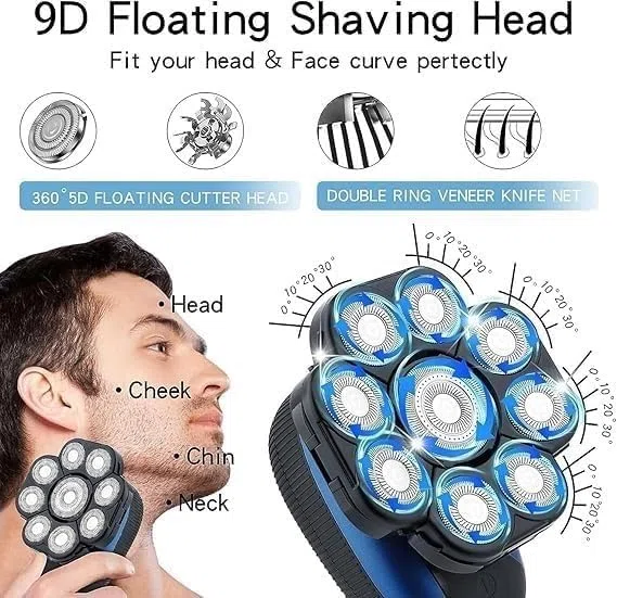 Afeitadoras eléctricas para hombres calvos, 6 en 1 Ipx7, afeitadora eléctrica impermeable para hombres, recortadora de pelo de barba, kit de aseo recargable