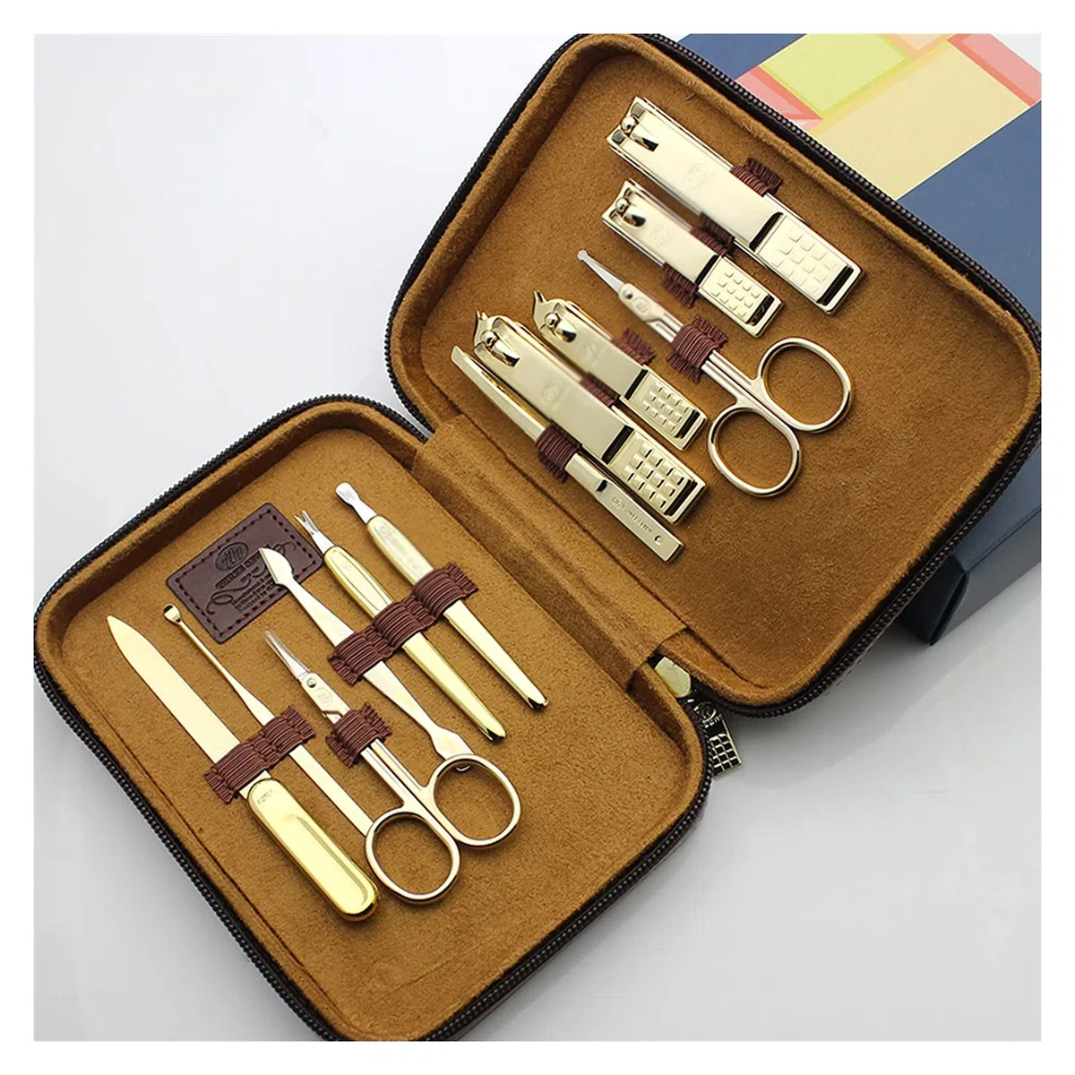 Set de Manicura Juego de manicura for hombre, cortaúñas profesional, kit de pedicura, 12 piezas, herramientas portátiles de acero inoxidable for el cuidado de las uñas con estuche de viaje de cuero ma