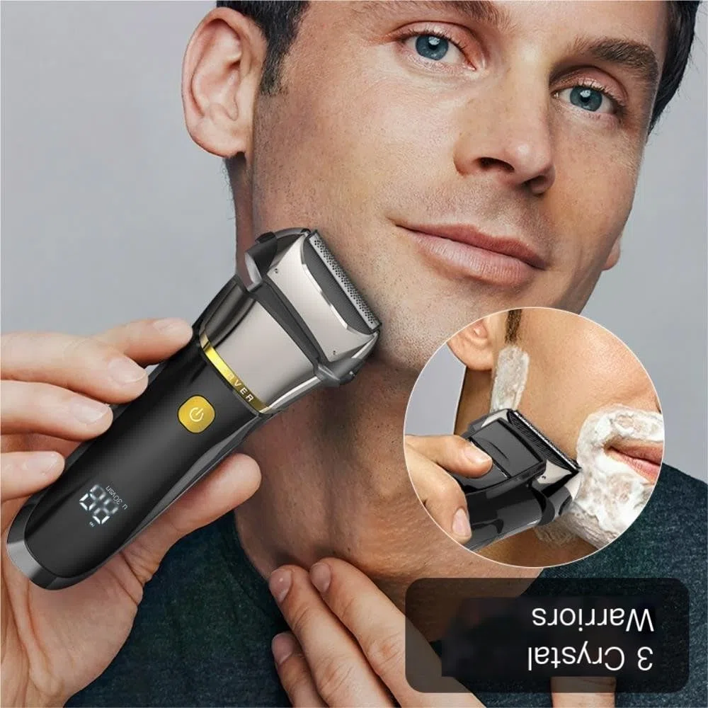 Eléctrico para hombre, carga rápida, IPX7 impermeable, cuchillas de precisión para un afeitado apurado y un agarre cómodo, recorta bien el ayudante