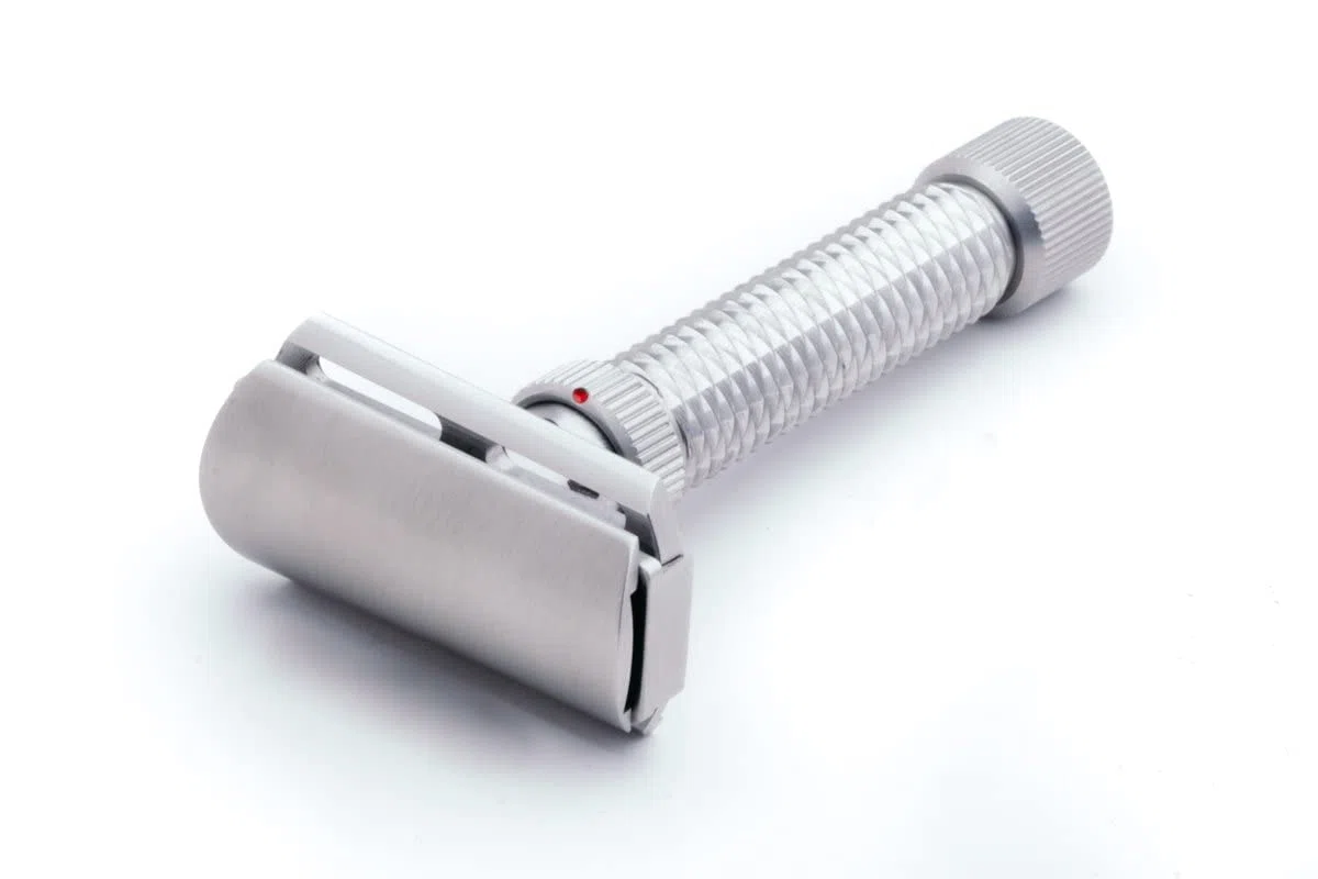 Rex Supply Company, Rex Konsul, Maquinilla de afeitar de seguridad de doble filo de acero inoxidable ajustable inclinada. Hecho en los EE.UU.