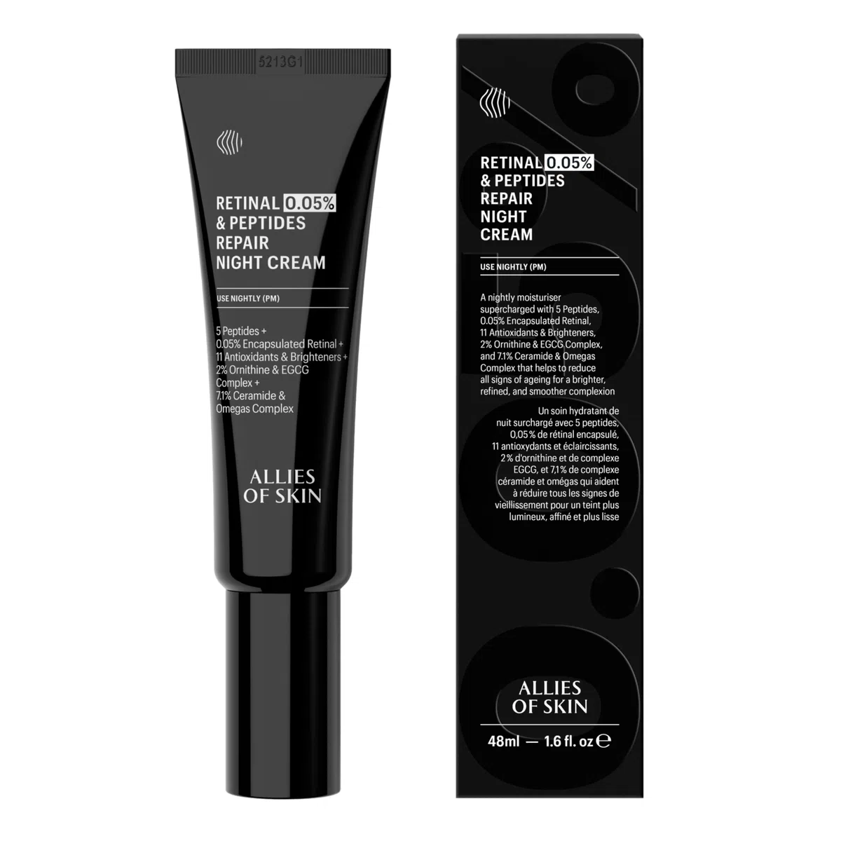 Allies Of Skin Retinal 0.05% Peptides Repair Night Cream with 0.05% Encapsulated Retinaldehyde, Peptides, 2% Ornithine, EGCG Complex, 11 Brighteners, Antioxidants, and 7.1% Ceramide & Omegas Complex