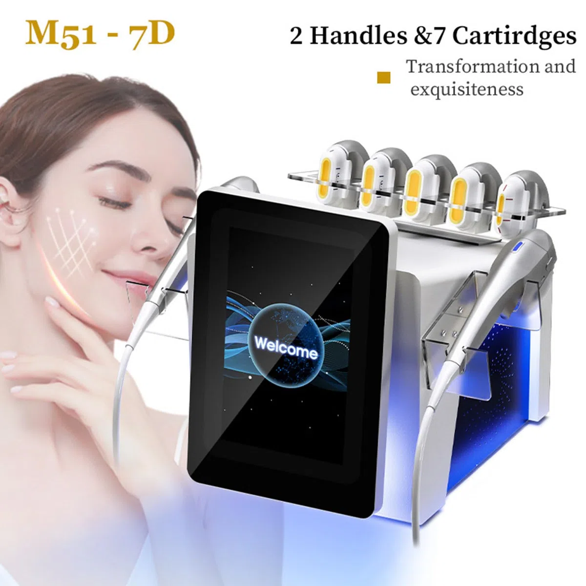 Equipo de cuidado de la piel 7D para lifting facial, dispositivo reafirmante para lifting facial, eliminación de arrugas y estiramiento, lifting, tonificación y reafirmación facial con 7 cartuchos.
