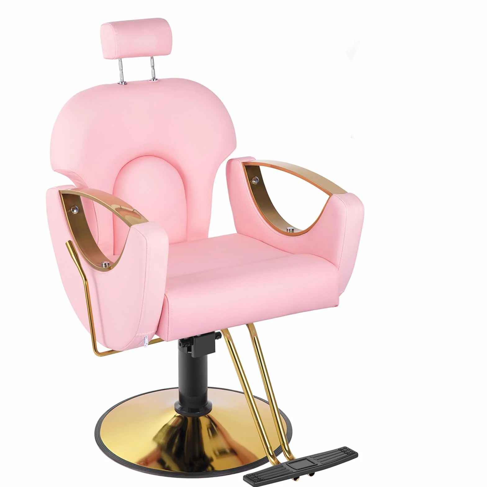 LIPOMA 1Sillón Profesional De Peluquería, 360º Giratoria con Base Fijo De Metal, Altura Regulable,Capacidad 200KG Sillón De Barbero para SPA Belleza,Rosado