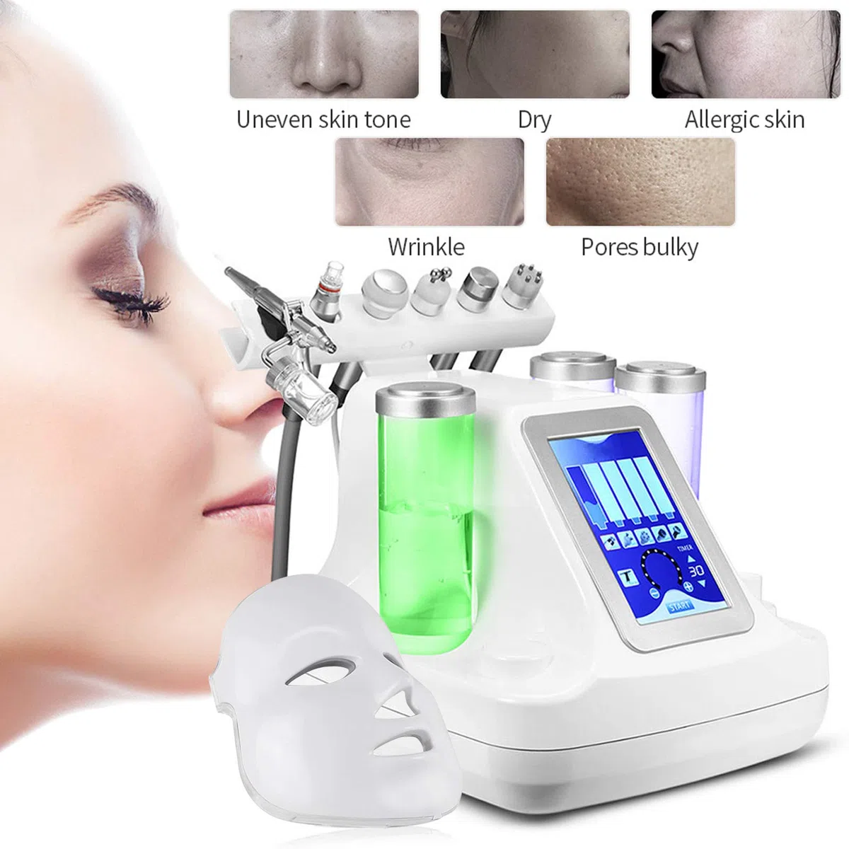 7 en 1 Cuidado facial Dermoabrasión Hydra Cuidado de limpieza BIO Luz RF Instrumento de belleza Hidrodermoabrasión Piel limpia (7 en 1)
