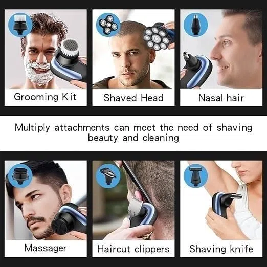 Afeitadoras eléctricas para hombres calvos, 6 en 1 Ipx7, afeitadora eléctrica impermeable para hombres, recortadora de pelo de barba, kit de aseo recargable