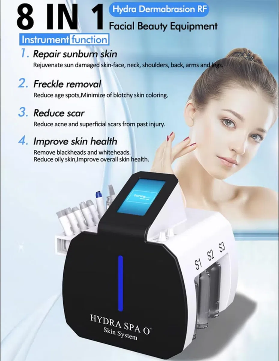 Dispositivo de RF fraccional de hidrodermoabrasión de limpieza con depurador de estiramiento facial Bio RF Rejuvenecimiento de la piel Blanqueamiento Equipo,Blanco
