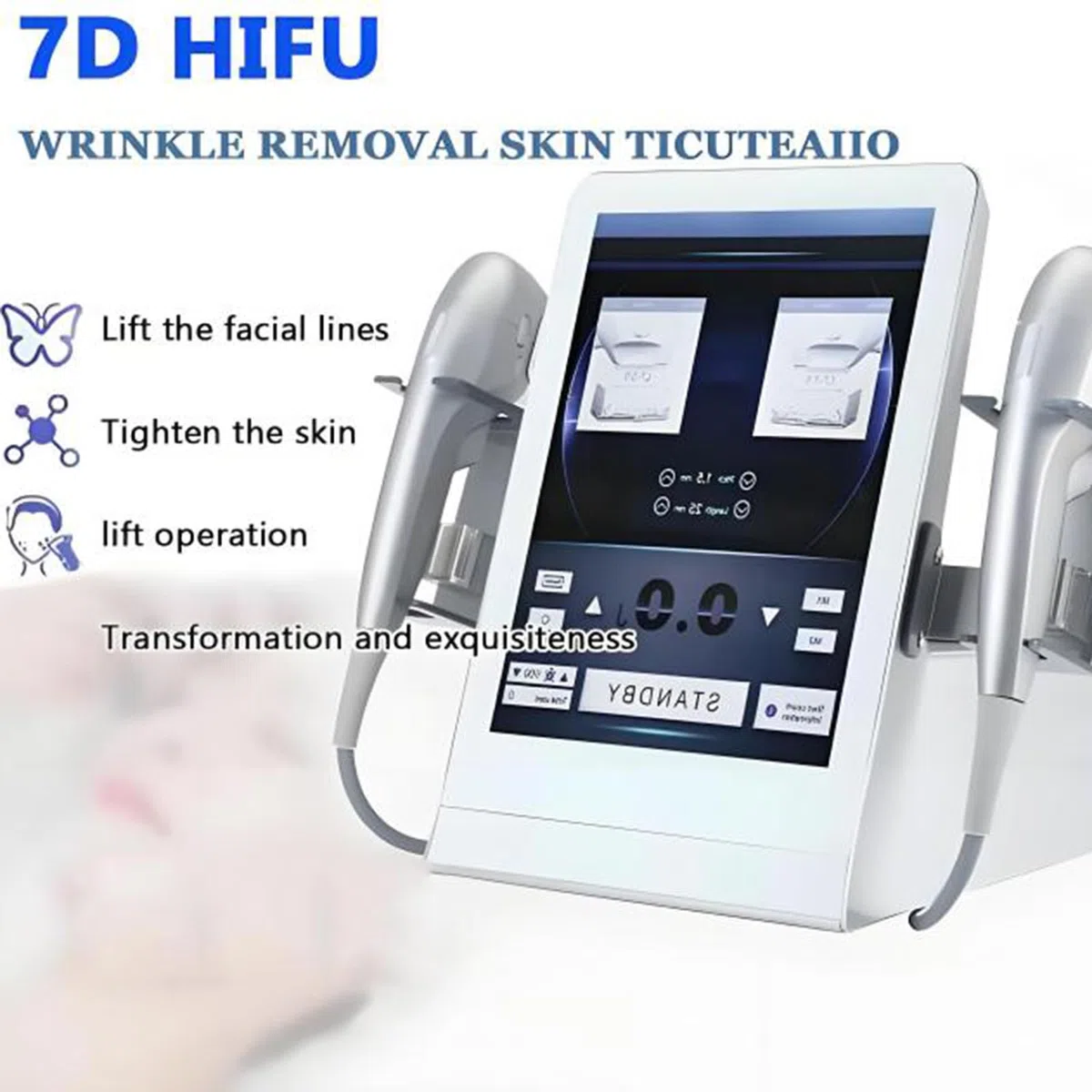 Máquina Profesional para reafirmar la Piel del Rostro, Antiarrugas, Adelgazante y antienvejecimiento, con 7 Cartuchos,para Eliminar Arrugas Faciales,Seguro E Indoloro para Antiarrugas
