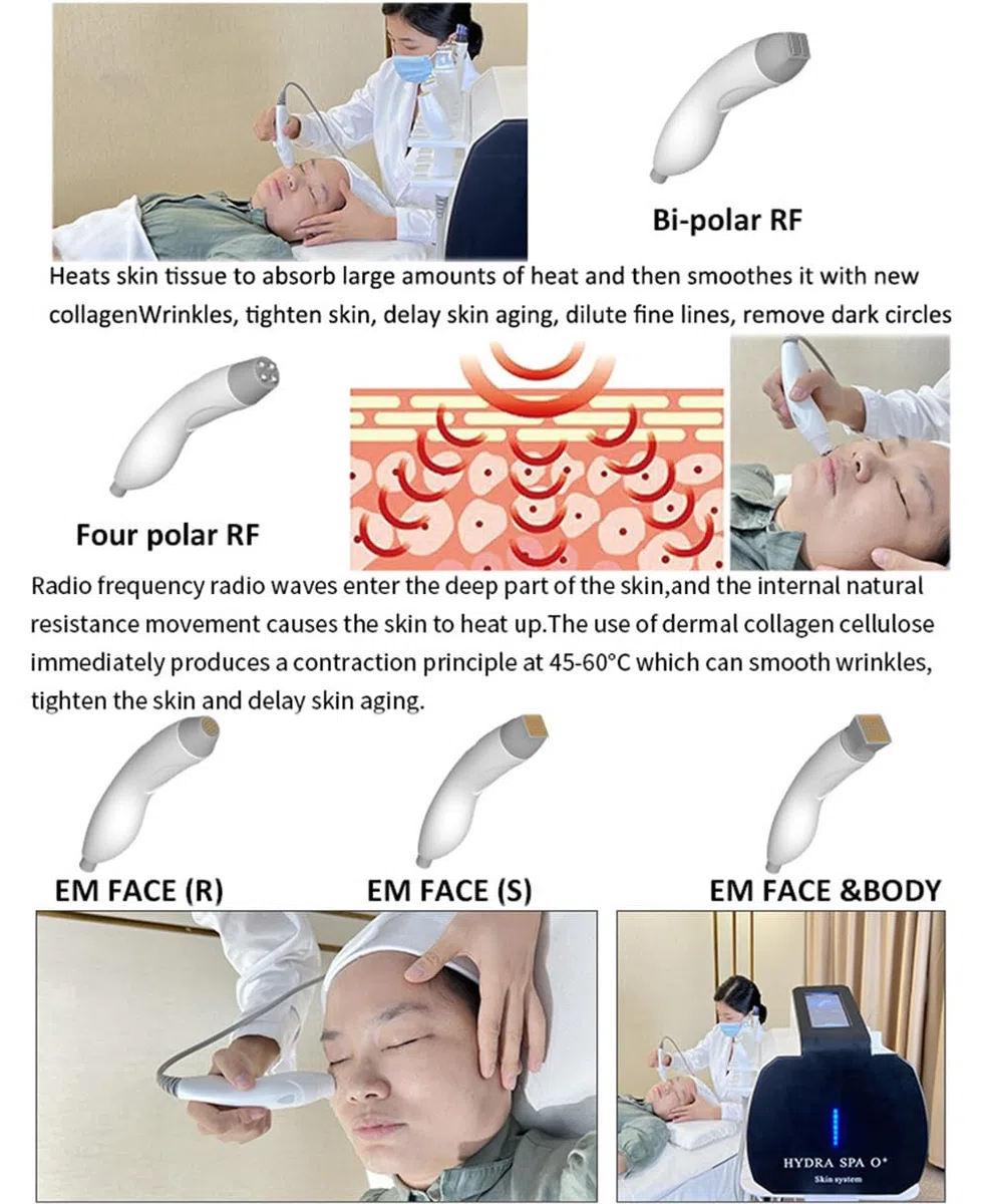 Dispositivo de RF fraccional de hidrodermoabrasión de limpieza con depurador de estiramiento facial Bio RF Rejuvenecimiento de la piel Blanqueamiento Equipo,Blanco
