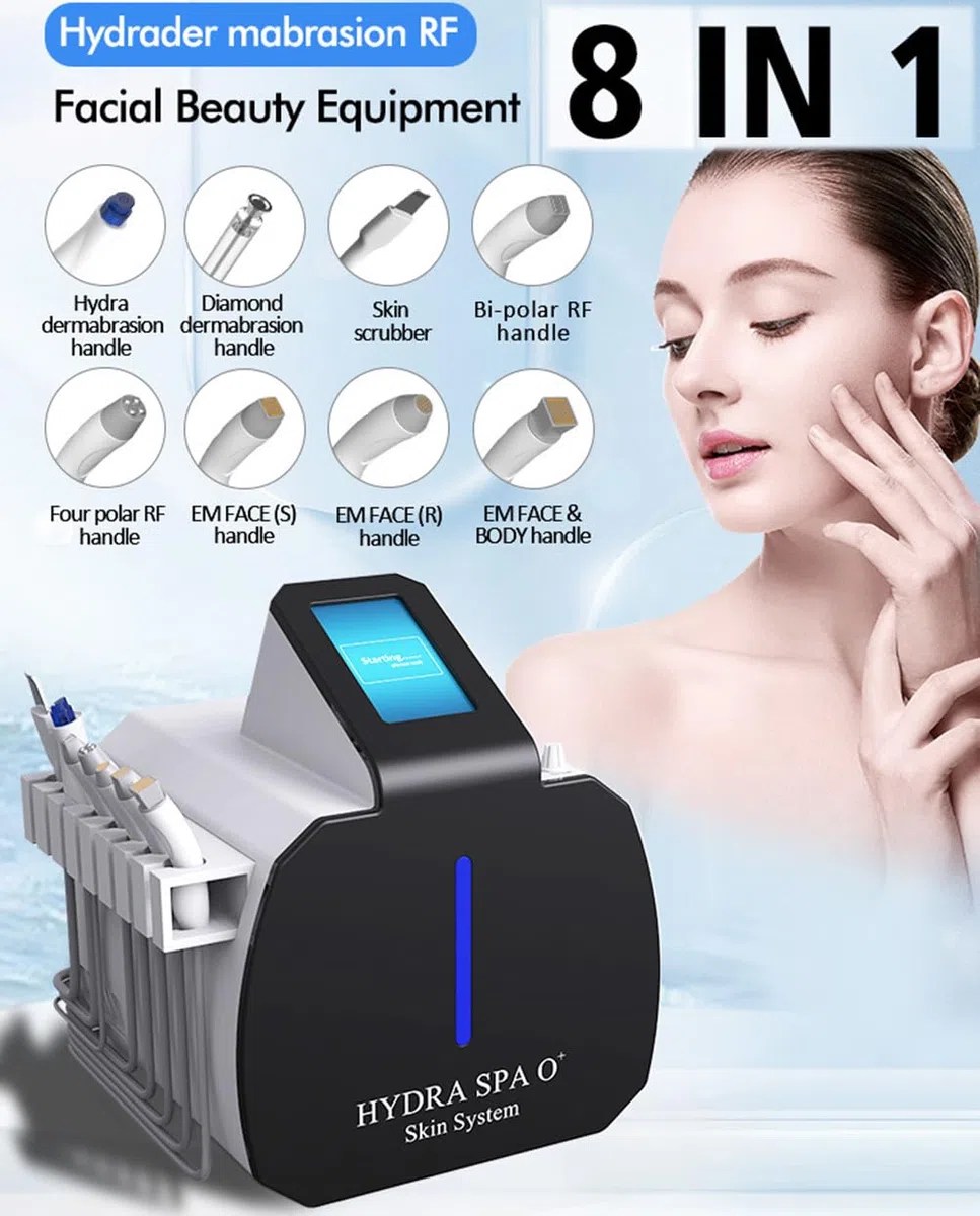 Dispositivo de RF fraccional de hidrodermoabrasión de limpieza con depurador de estiramiento facial Bio RF Rejuvenecimiento de la piel Blanqueamiento Equipo,Blanco