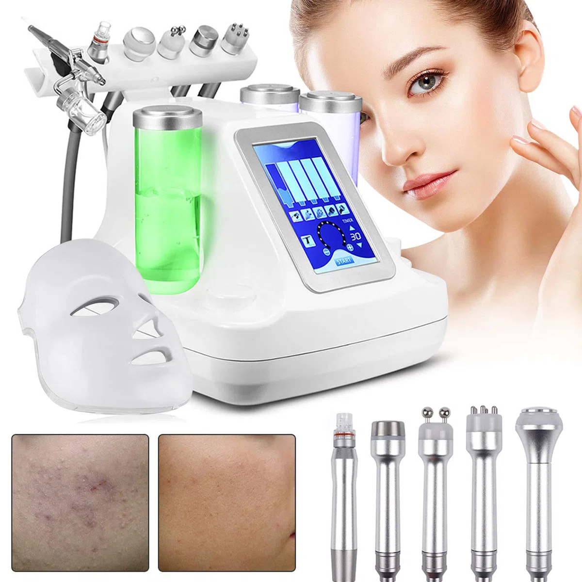7 en 1 Cuidado facial Dermoabrasión Hydra Cuidado de limpieza BIO Luz RF Instrumento de belleza Hidrodermoabrasión Piel limpia (7 en 1)