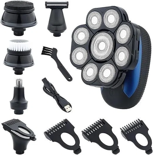 Afeitadoras eléctricas para hombres calvos, 6 en 1 Ipx7, afeitadora eléctrica impermeable para hombres, recortadora de pelo de barba, kit de aseo recargable